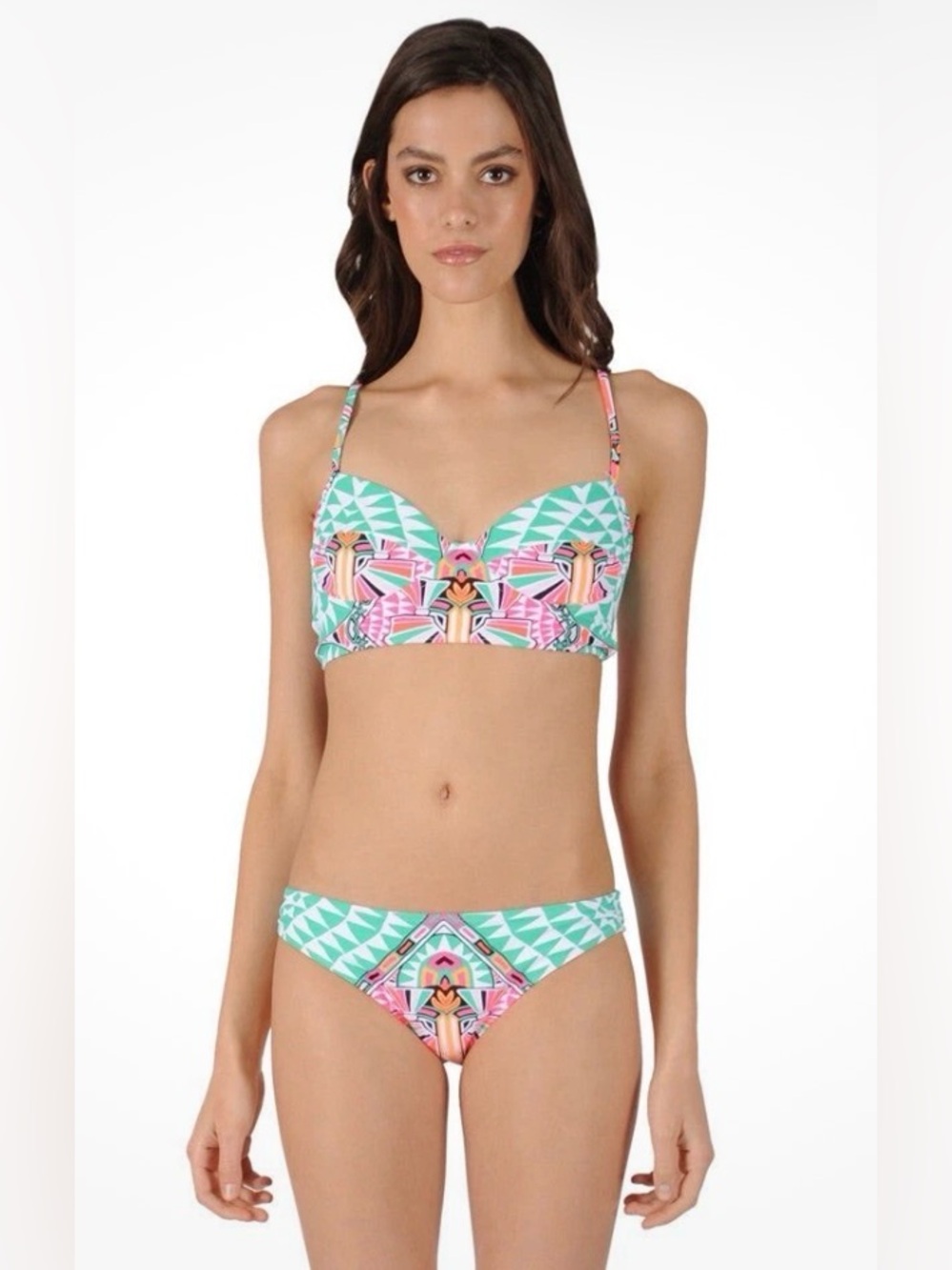 Mara Hoffman Printed Mint & Pink Geometric Bikini Top and Bottom Set